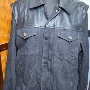 Men's Black Leather and Denim Jacket